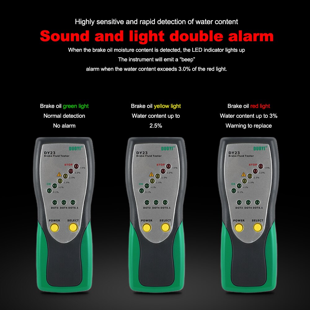 DUOYI-probador de líquido de frenos de coche DY23/DY23B, líquido de frenos automotriz, prueba precisa, verificación del contenido de agua, Universal del aceite, DOT 3/4/5