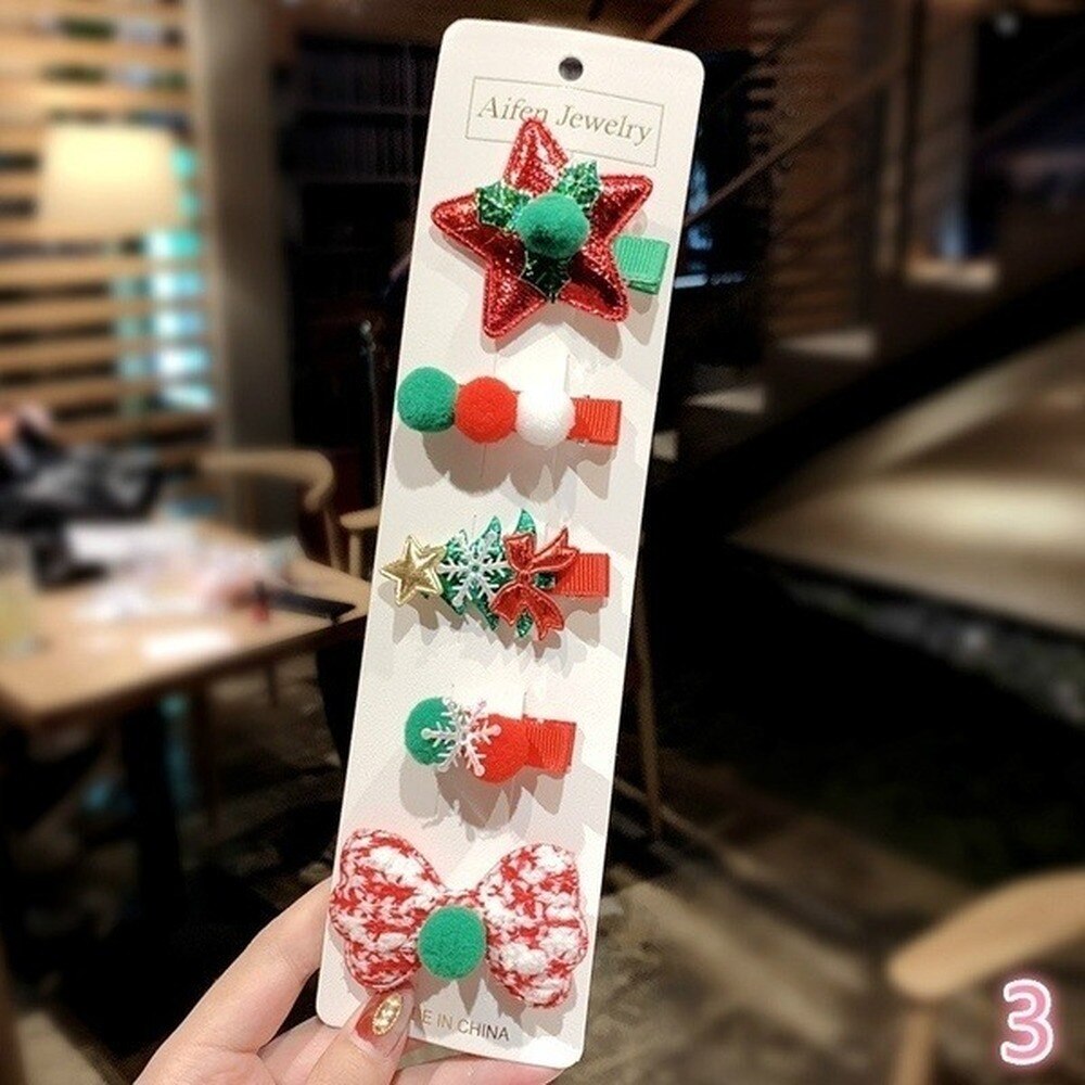 5pcs/set Christmas Hair Accessories Snowman Santa Claus Side Hair Pinch Autumn Winter Lovely Christmas Hairpin Set Jewelry: 3