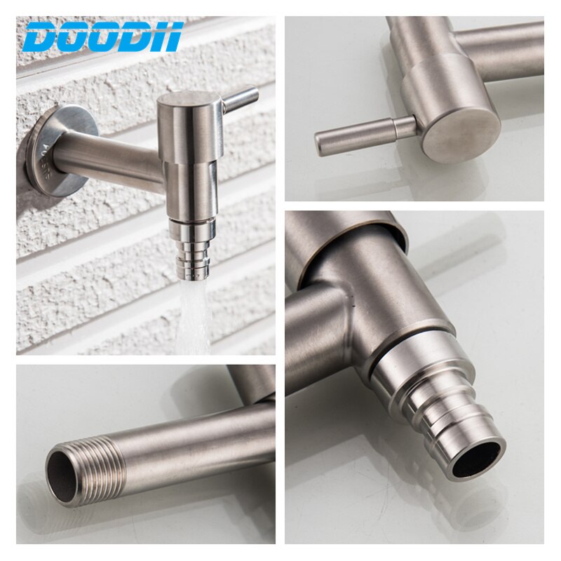 DODI 304 Edelstahl Garten Wasserhahn Zauberstab Montiert Gebürstet draussen Bibcock Garten Waschbecken Mopp Verlängern Wasserhahn Mopp Schwimmbad Wasserhähne