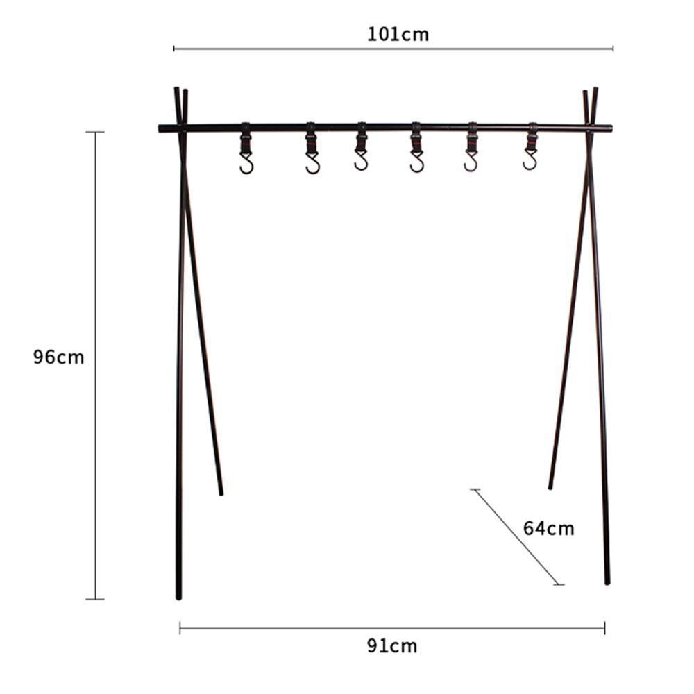 Utomhus camping hopfällbar hängande rack triangulära klädhängare vookware rack med 4 rörliga krokar och förvaringspåse: Svart l