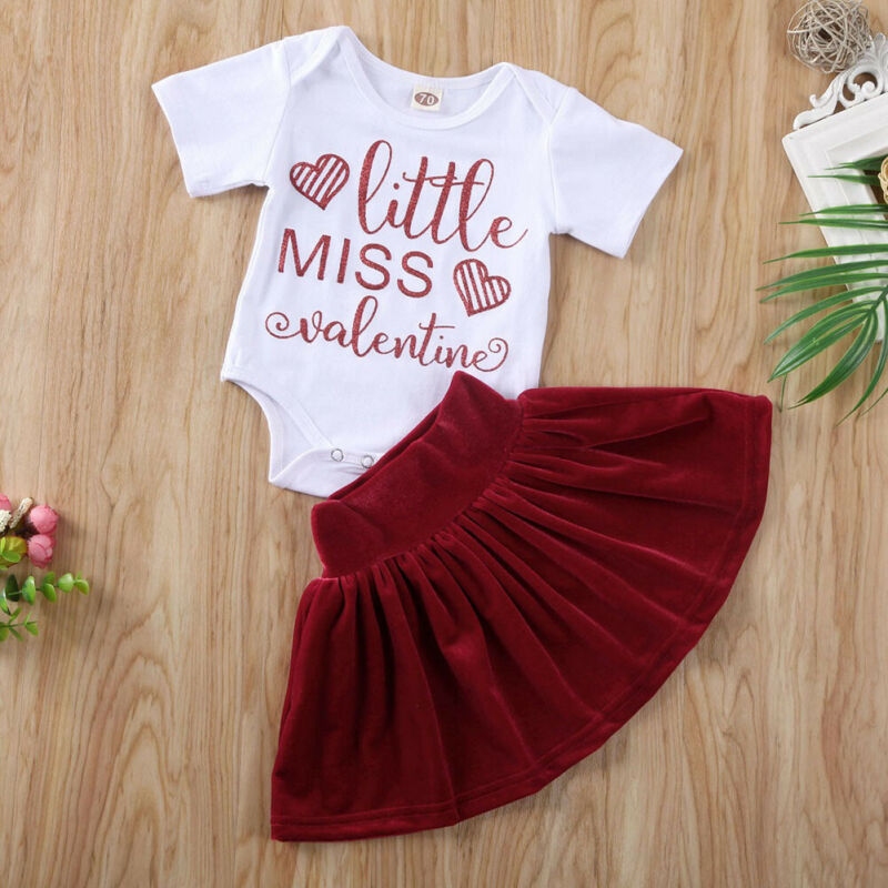 ropa de verano de bebé niño chico bebé chica de San Valentín ropa de manga corta mameluco de vaqueros pantalones de terciopelo pantalones de/falda 2 uds trajes