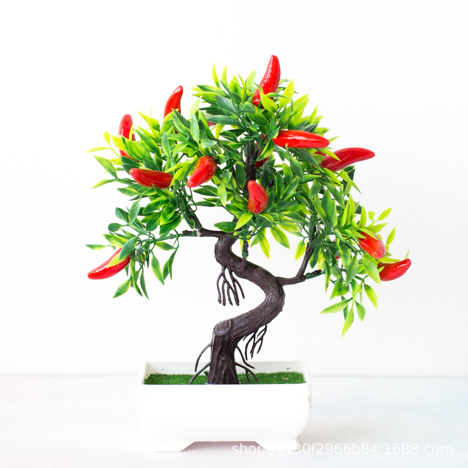 Kunstige planter bonsai simulering plast appelsin frugttræ potteplante potte ornamenter til hjemmet have hotel fest indretning: 15 hoved peber