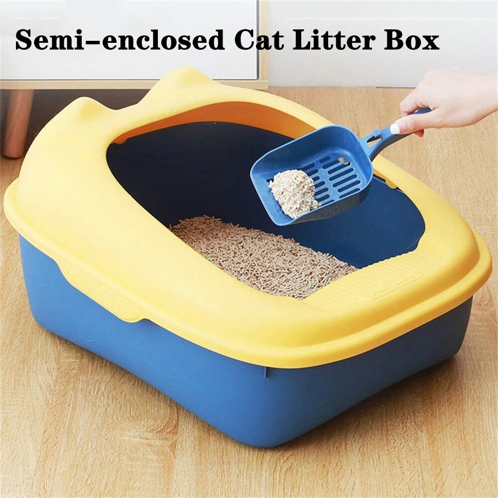 Bac à litière Semi-fermé pour chat, bac à sable amovible à haute clôture pour animaux de compagnie, bac à litière propre pour chien et chat