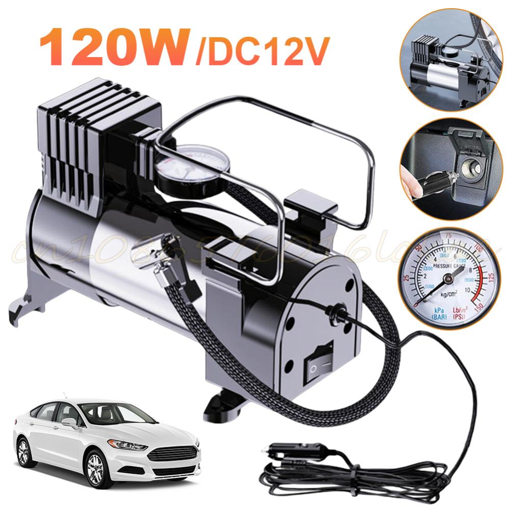 12V Portable Air Compressor with Pressure Gauge Car Tire Pump Cylinder Power System Mini Air Compressor Heavy Duty Tire Inflator