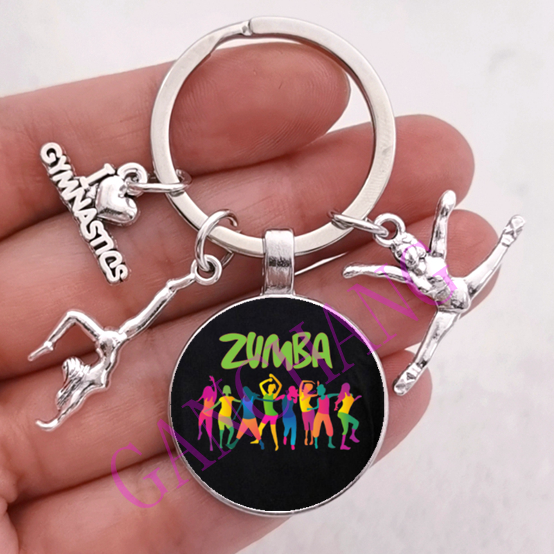 Mode Zumba Glas Sleutelhanger Fitness Dans Brief Foto Sleutelhanger Sport Gymnastiek sleutelhanger Ik hou van Fitness Sleutelhanger Sieraden