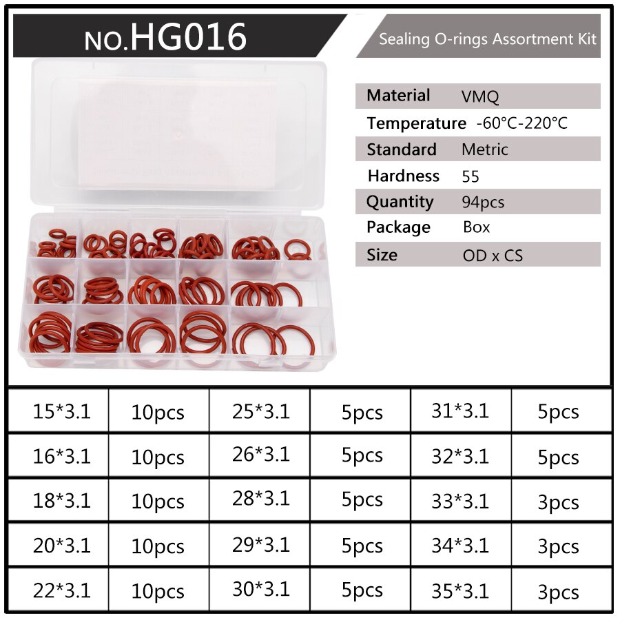 DIY PCP Silikon Gummi Abdichtung O Ringe Dichtung Ersatz Buchse O-ringe CS 1,5mm 1,9mm OD 6mm-20mm 10 Größen 150 Teile/satz HG036: HG016 x1
