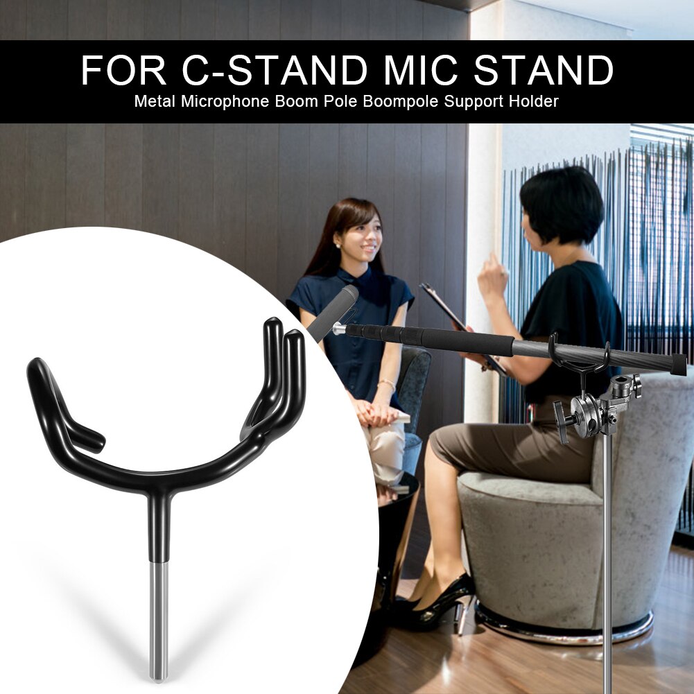 Black Metal Microphone Boompole Boom Pole Support Holder Recording Bracket Black for C-Stand Mic Stand