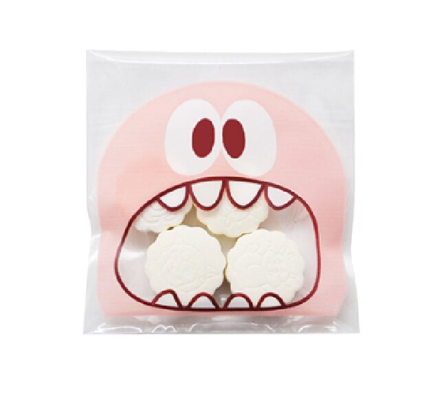 100 pçs 7x7cm bonito monstro impressão auto-adesivo celofane doces presente sacos violoncelo reusável biscoitos sabão festa de casamento sacos: Pink