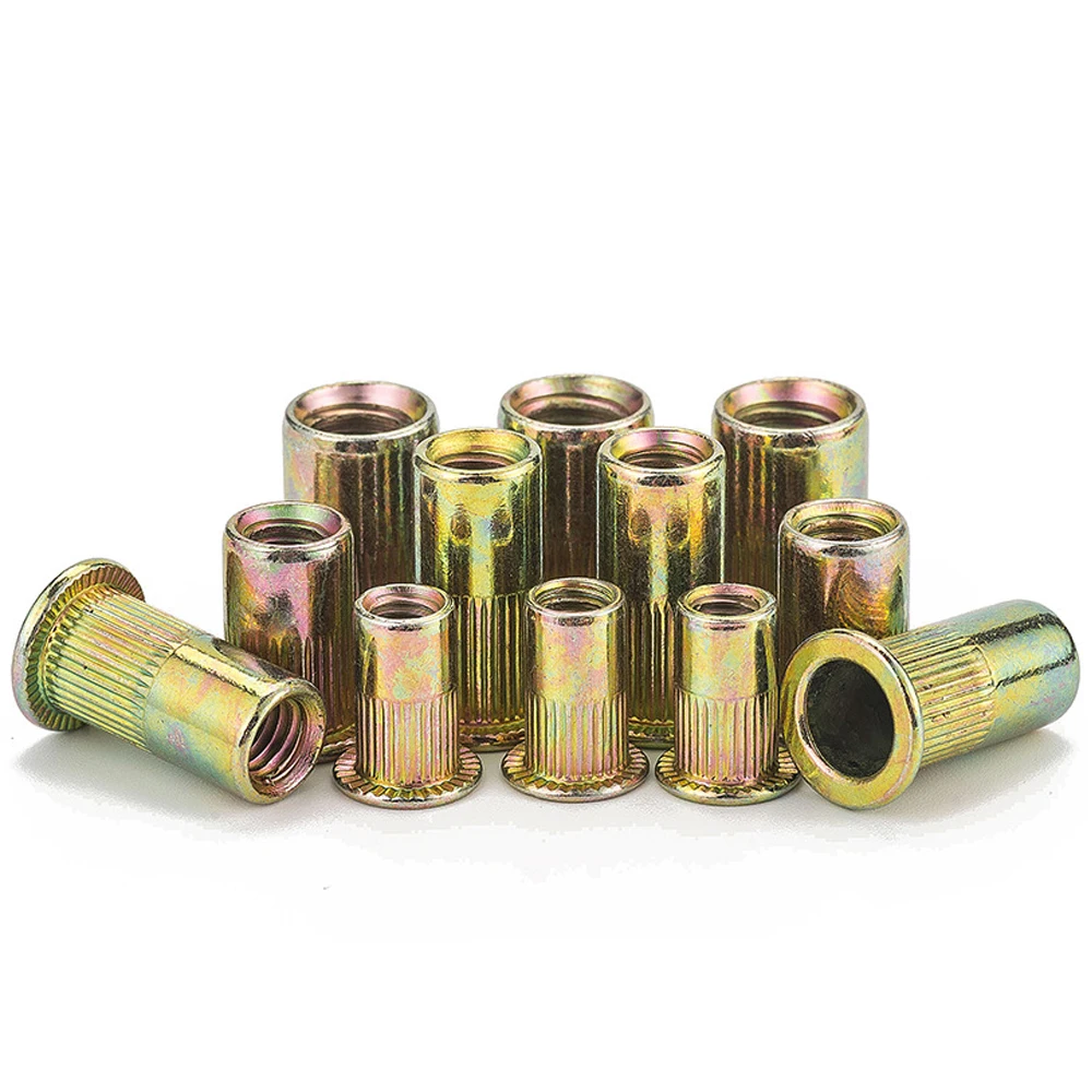 10/20/30/50Pcs M3 M4 M5 M6 M8 M10 M12 Zinc Plated Carbon Steel Rivnut Flat Head Threaded Rivet Insert Nutsert Cap Rivet Nut