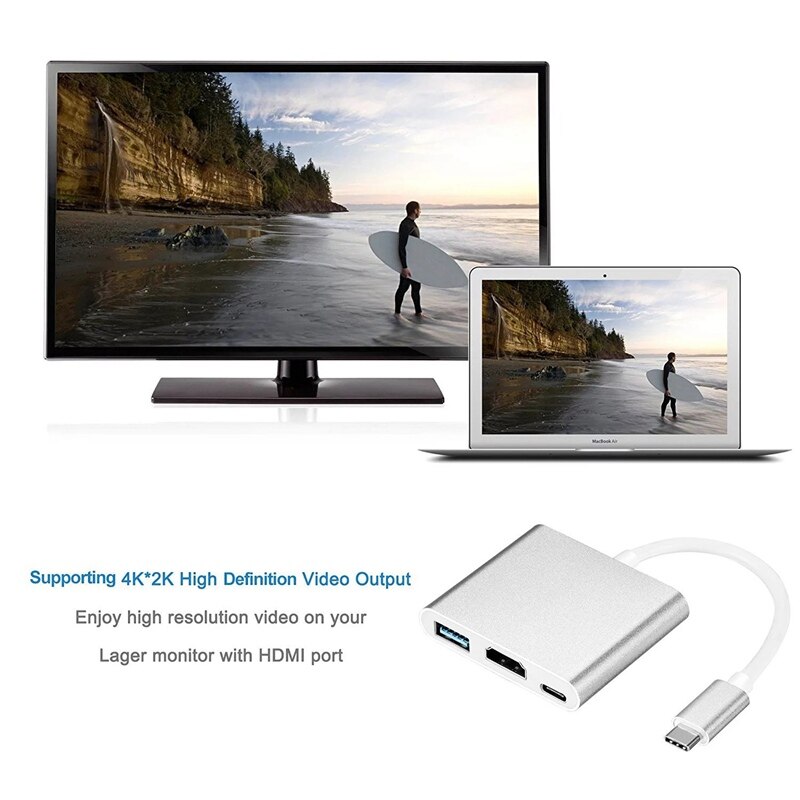 3 dokkingkonverter type -c 3.1 til hdmi hub usb -c 3- i -1 med pd strømforsyning støtte 4k type-c til usb 3.0 hdmi konverter adapter