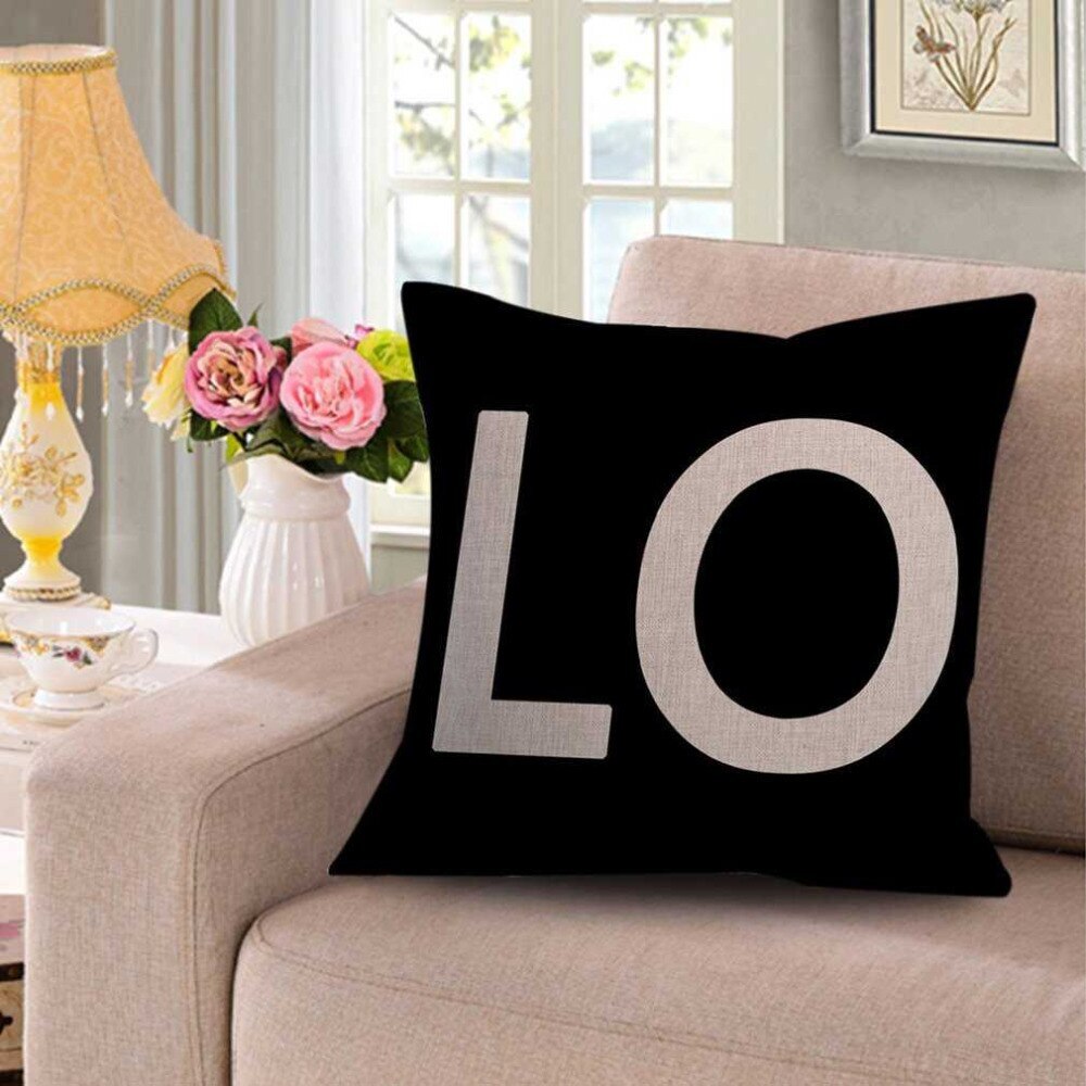1Pcs Liefde Letters Katoen Linnen Sierkussen Kussen Comfortabele Sofa Kussen Auto Woondecoratie 43x43cm