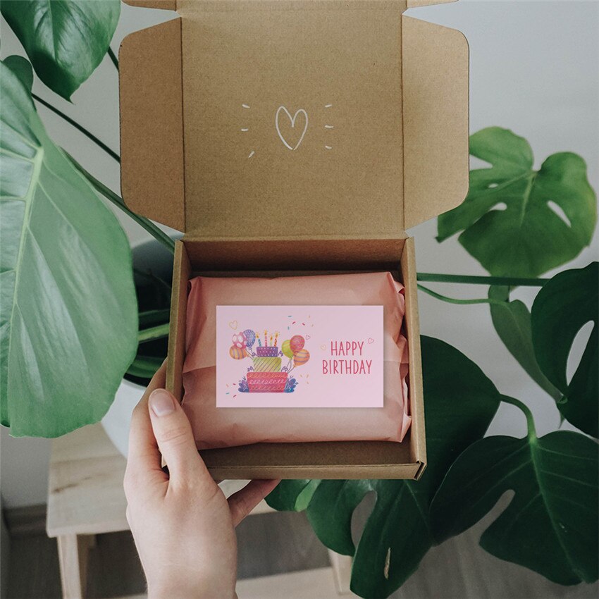 30Pcs Happy Birthday card Pink Birthday labels greeting cards Birthday decoration party Message card 9x5.4 cm blessing card