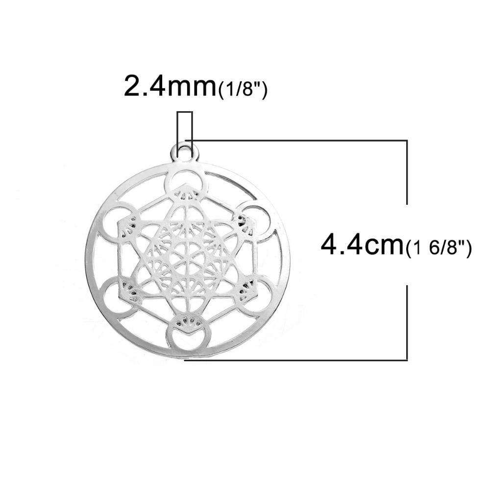 DoreenBeads Zinc Based Alloy silver color Round Merkaba Meditation Hollow Pendants DIY Components 44mm x 40mm(1 5/8&quot;), 3 PCs