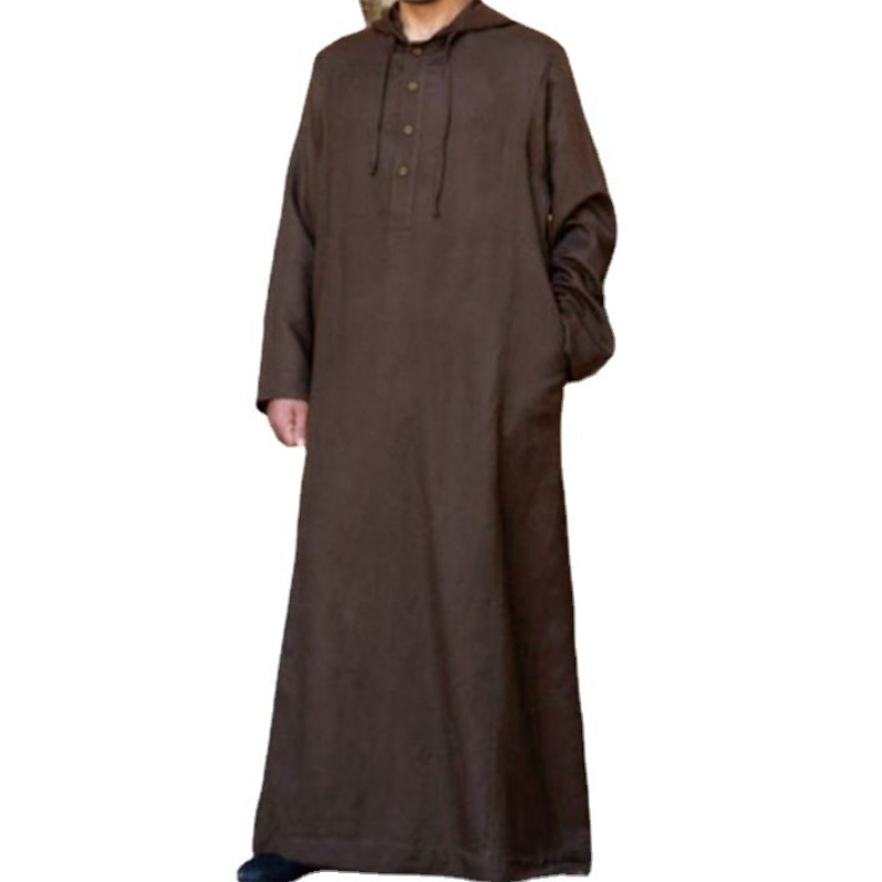 Muslim Man Hooded Long Abaya Leisure Cotton Kaftan Jubba Men Adults Jubba Thobe Islamic Tunic Saudi Arabic Dress Kamis Homme