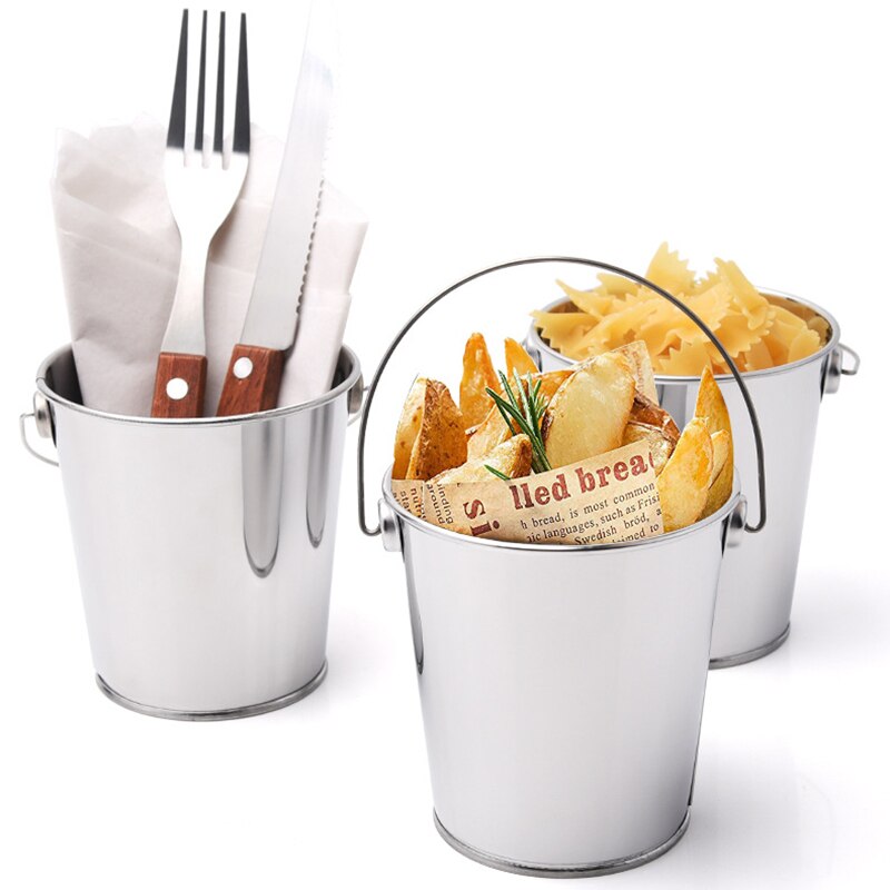 Cubo de acero inoxidable 430 para patatas fritas, cubeta creativa para Hotel, Mini cubeta de hielo para patatas fritas, 5 uds.
