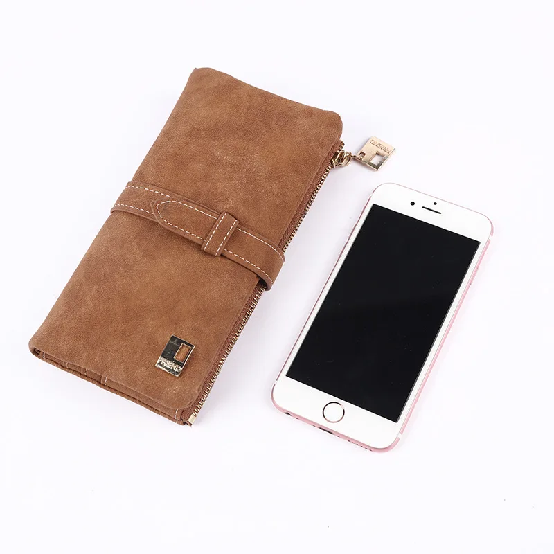Women Wallets Drawstring Nubuck Leather Zipper Wallet Women's Long Purse Two Fold More Color Clutch