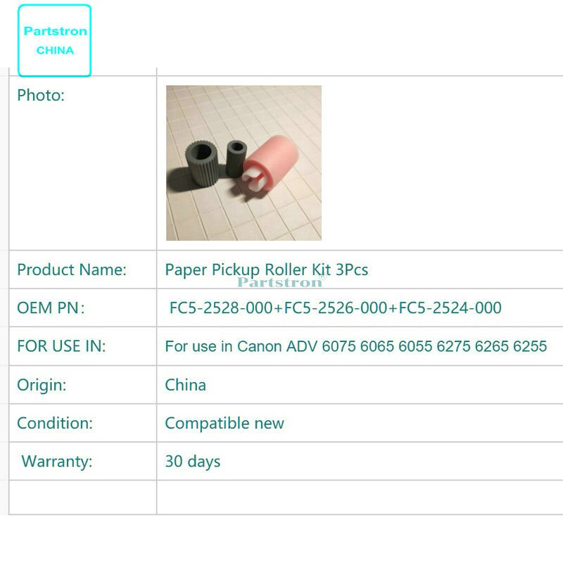 Papier aufsammeln Rolle Bausatz 3Stck FC5-2528-000 + FC5-2526-000 + FC5-2524-000 Für Höhle einsatz in Kanon ADV 6075 6065 6055 6275 6265 6255