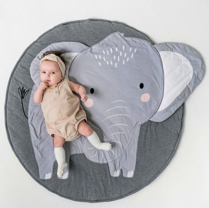 90Cm Kids Play Game Matten Ronde Tapijt Tapijten Mat Katoen Vos Kruipen Deken Vloer Tapijt Voor Kinderkamer Decoratie ins Baby: elephant