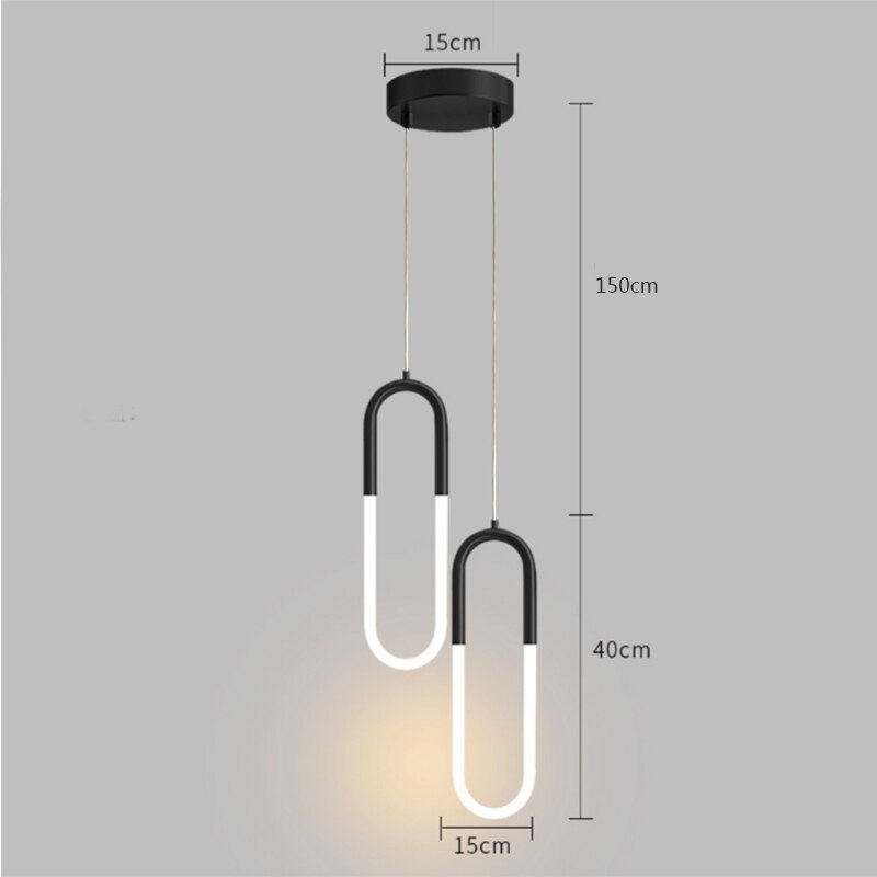 U-formade led-hänglampor i mässing för sovrum, sängbord, lång hängande lampa, köksö, matbord, heminredning, armaturer: Varm vit / Grön
