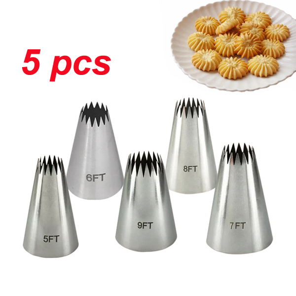 Boquillas para glaseado de punta de estrella abierta de gran tamaño, juegos de puntas de pastelería para decoración de pasteles y galletas, herramientas para pasteles Fondant: 5PCS