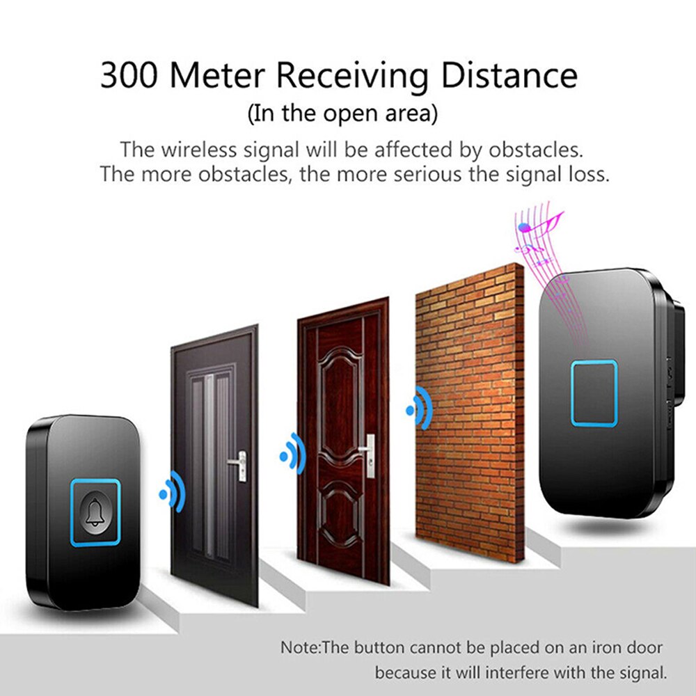 Timbre inalámbrico impermeable para puerta de exterior, timbre de bienvenida para el hogar inteligente de seguridad, fuerte, 60 luces LED, 300M