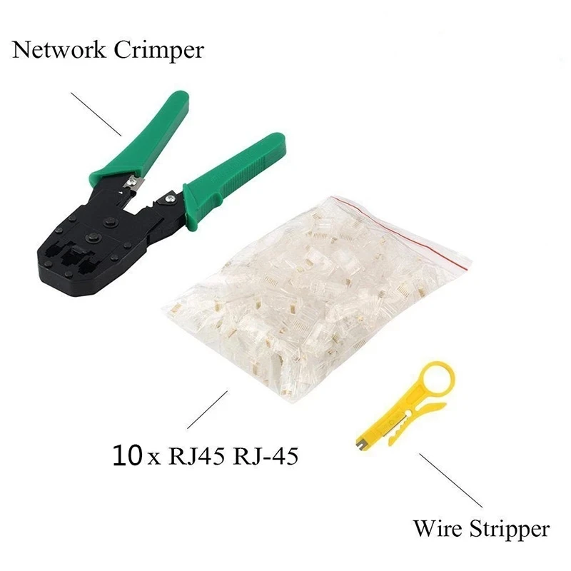 Kit d'outils de pince à sertir de câble réseau 3 en 1, avec 10 connecteurs de câble réseau RJ45 8P8C pour réparation de testeur de câble Cat5/5e Cat6: Default Title