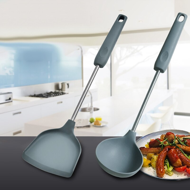Non-Stick Kitchen Utensil Silicone Cooking Frying Spatula Soup Ladle Turner Soup Spoon Porridge Cooking Utensils Spatula Ladle