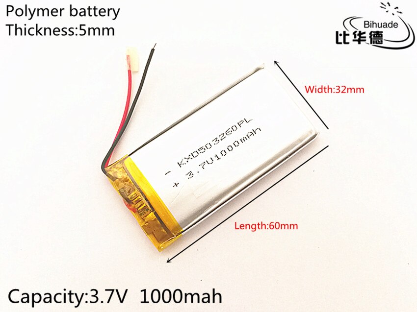 3.7V 1000mAh 503260 Lithium Polymer Li-Po li ion Rechargeable Battery cells For Mp3 MP4 MP5 GPS PSP mobile bluetooth