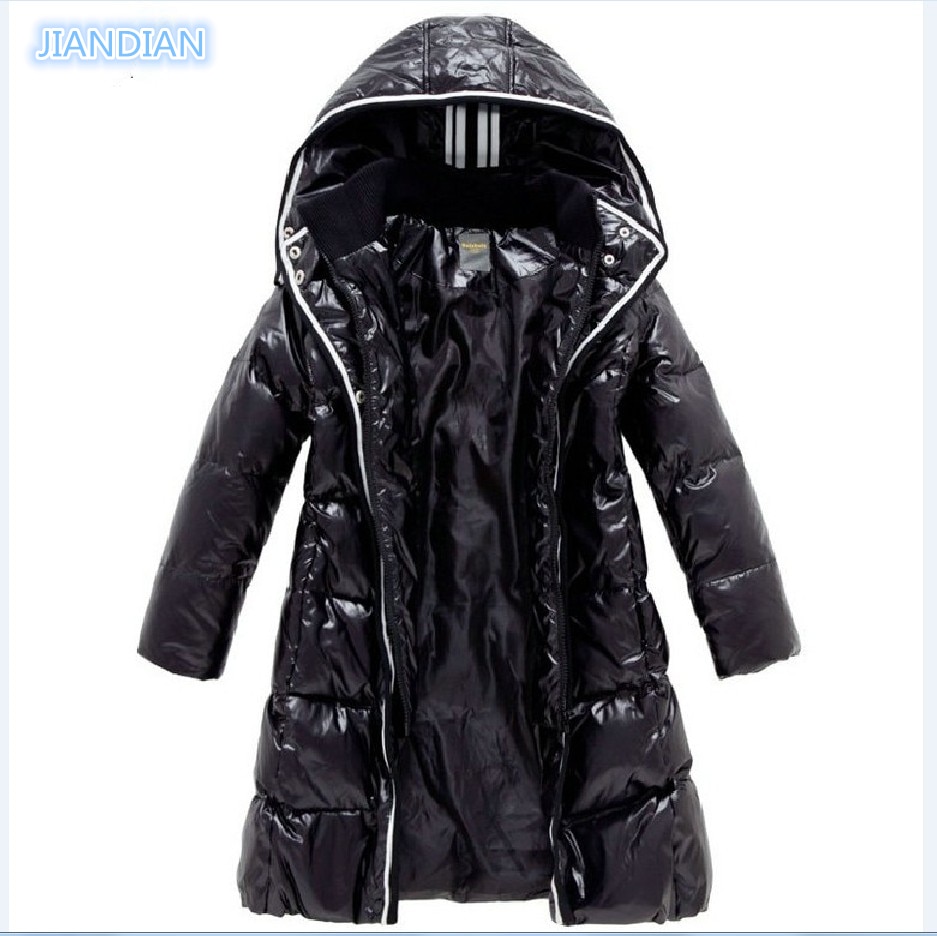 NEUE Mädchen Winter Mäntel Weibliche Kind Unten Jacken Oberbekleidung Shiny Wasserdicht Mittel-Langen Dicken 90% Ente Unten Parkas