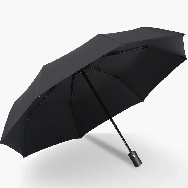 Automatischer Regen- und Sonnenschirm, schwarze Beschichtung, Sonnenschirm, Anti-UV, 3 faltbar, windbeständig, automatisch, luxuriös, groß, winddicht, für Damen und Herren, 8 Bänder: Schwarz