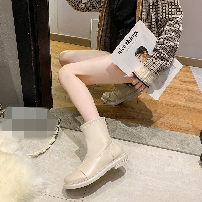 Zapatos de Rock para mujer, botas de de lujo con punta redonda, calzado de Invierno para mujer, media pantorrilla, para mujer, otoño