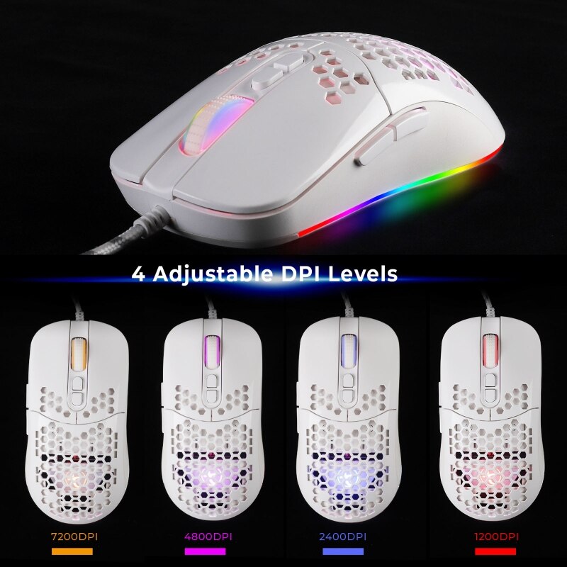 USB Wired Lightweight Gaming Mouse RGB Backlit Mouse with 7 Buttons 7200DPI Honeycomb Shell Mouse for PC Laptop Computer