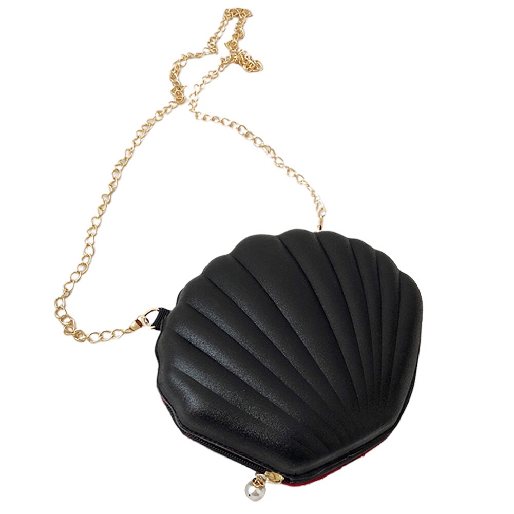 Bolso bandolera con lentejuelas brillantes, cadena de Metal, bandolera de a la , Mini bolso informal con cierre de cremallera para En forma de concha: Black