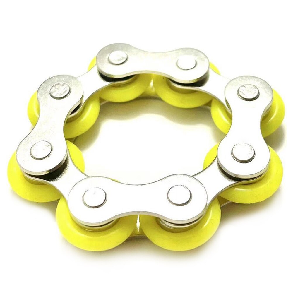 8 Knots Key Ring Chain Fidget Toy Pressure Relief Stress Chain Stainless Steel Bicycle Chain Buckle Key Ring Finger Toy: Yellow