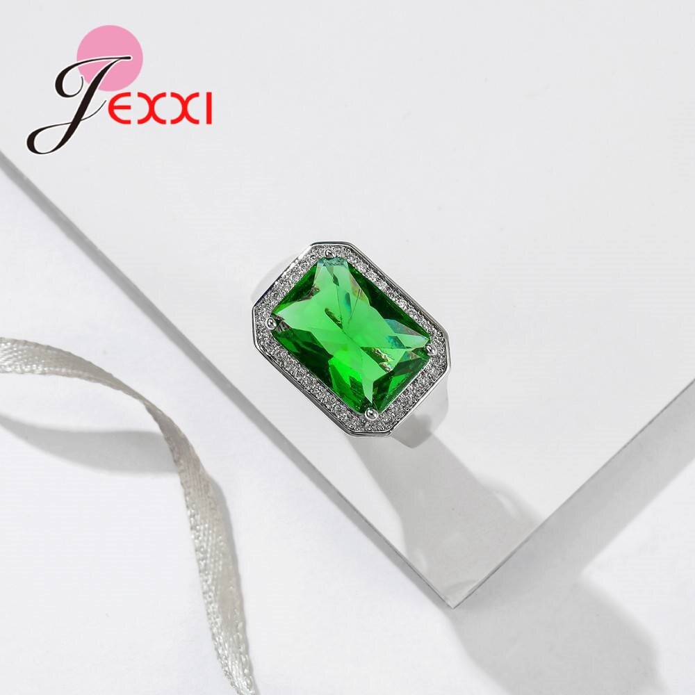 Mode Vintage 925 Sterling Zilveren Ringen Verharde Grote Rechthoek Groene Stenen Wome Man Party Accessoires