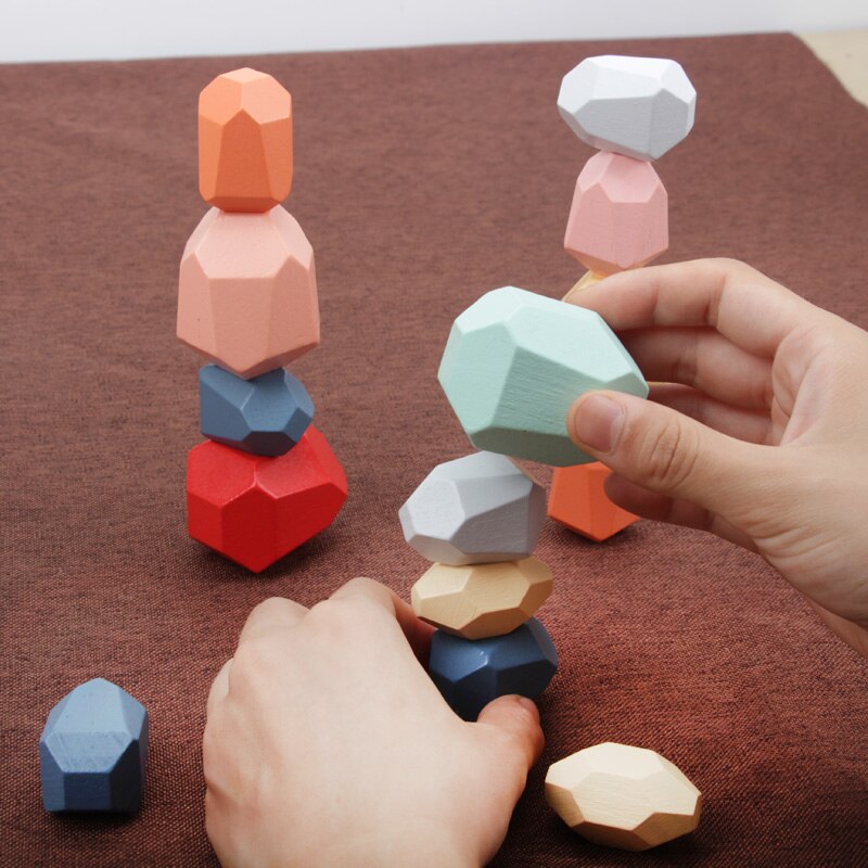 Educativi blocchi di Costruzione del Giocattolo Blocchi di Colore Pietra Per Bambini di Legno Jenga Creativo Nordic Stile Accatastamento Gioco Arcobaleno di Legno del Regalo Del Giocattolo