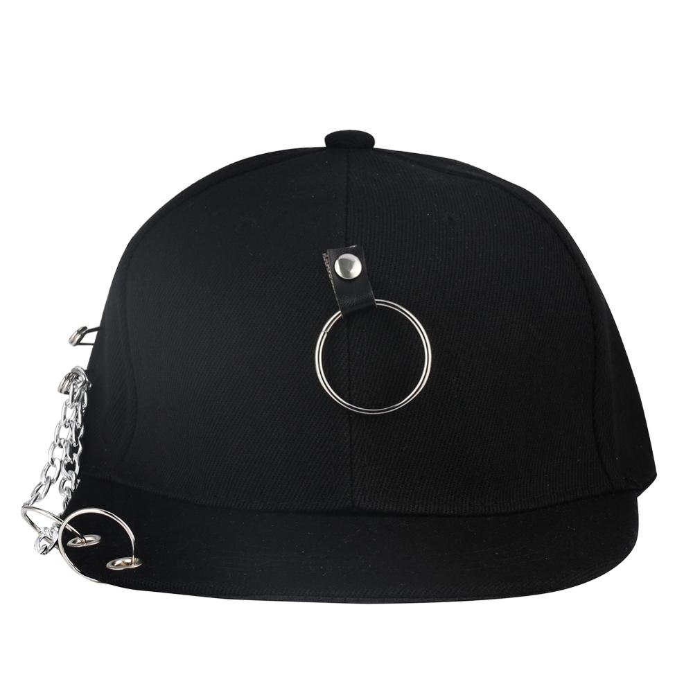 Casquette de Baseball Hip Hop | Noire, écharpe latérale, chaîne Punk Rock Style Piercing, anneau de Sport, respirant os Masculino crâne Jazz papa