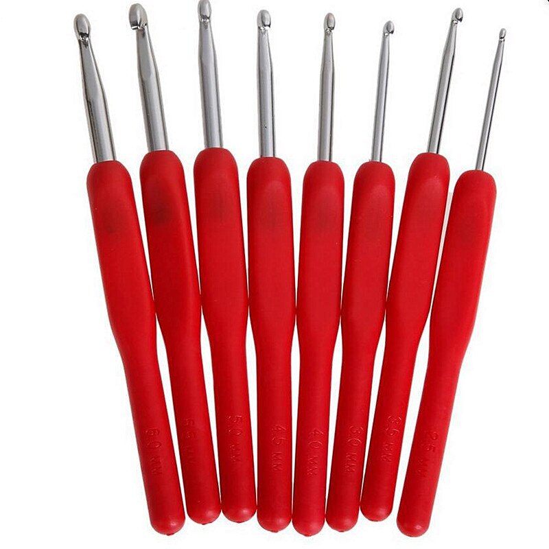 8 Sizes Soft Plastic Handle Home Aluminum DIY Crochet Knit Hook Knitting Needle 2.5-6mm Knitting Needles Set: Red