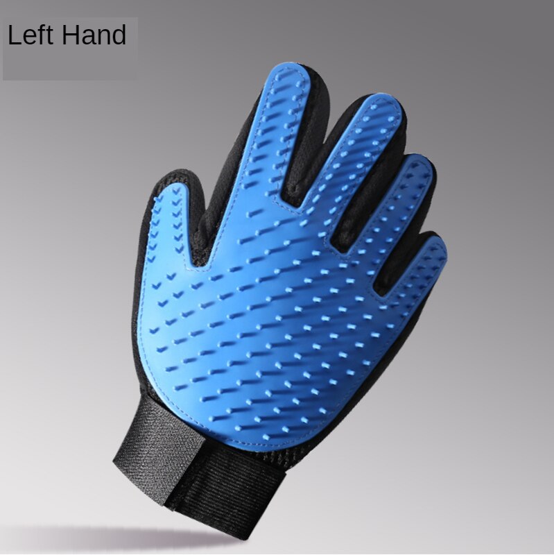 Guante De aseo para mascotas, guantes De eliminación De pelo para gatos, cepillos De eliminación De vello para gatos, peines De Masaje para perros, suministros para mascotas, accesorios para gatos: blue left