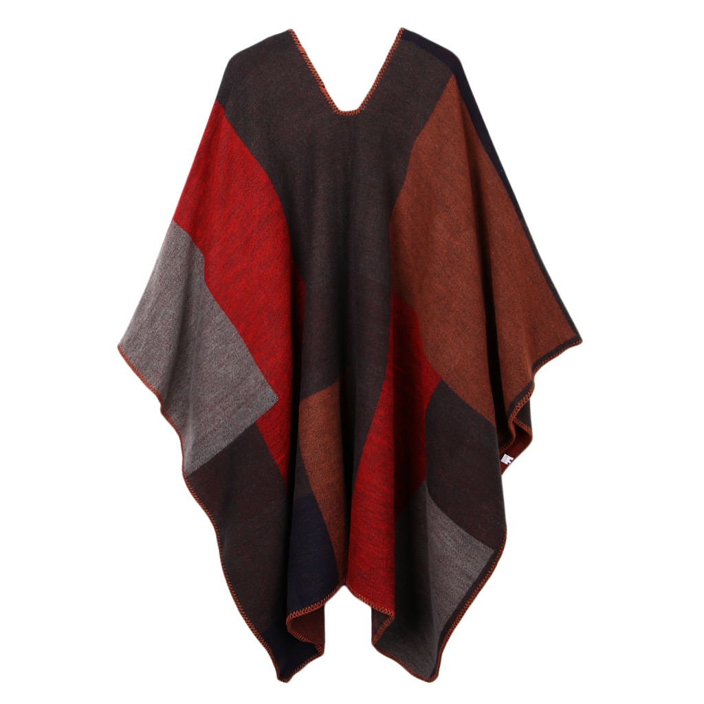Feminino xadrez cor bloco xale envoltório frente aberta poncho cape cardigan presente de natal malha camisola casaco para o inverno natal feriado