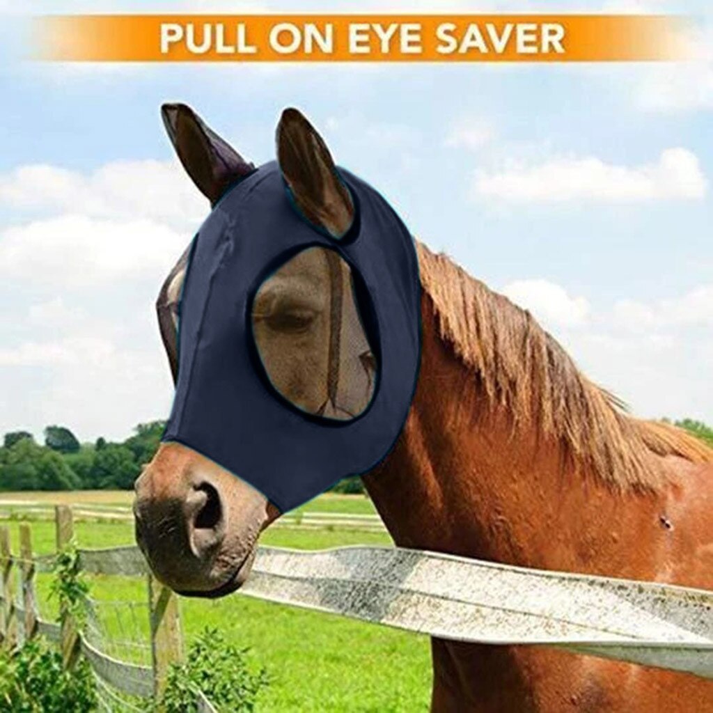 Anti-myg hest fuld ansigtsmaske med næsebetræk hest ansigtsbeskyttelse maske beskytter øjne og ører #0715 ljc: Marine blå