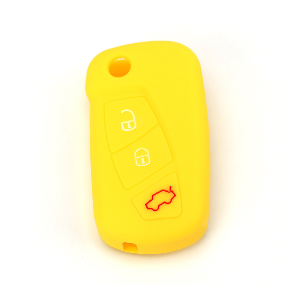 3 Buttons Silicone Car Key Case for Ford KA MK2 Aftermarket Folding Keychain Holder Remote Control Fob Protector Cover: Yellow