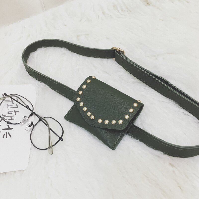 6 farver børn toddler lille talje taske bæltetaske taske kid pige pu læder nitter fanny pack solid taske: Grøn
