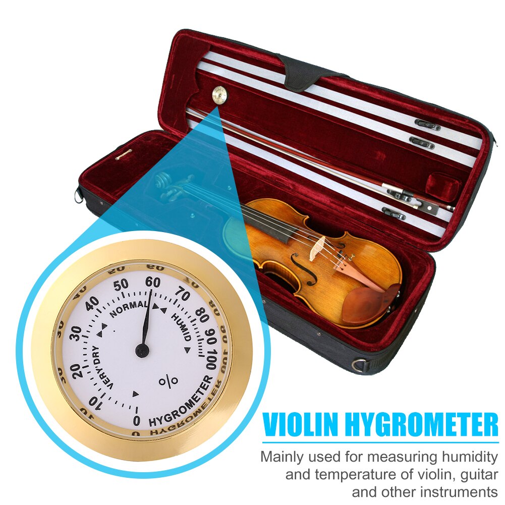 Thermomètre de violon hygromètre en alliage d&#39;aluminium rond, humidimètre de température pour guitare Instrument de musique outil de surveillance de l&#39;entretien or