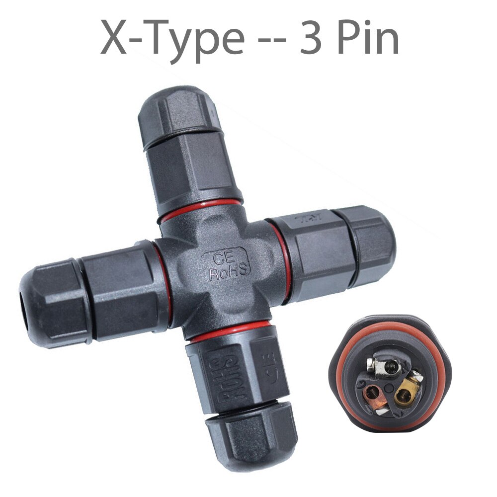 Waterproof Connector 2 Pin 3 Pin 380V T/I/X Shape Cable Wire Screw Adapter IP68 Electrical Terminal Connectors LED Outdoor Light: X Type 3 Pin