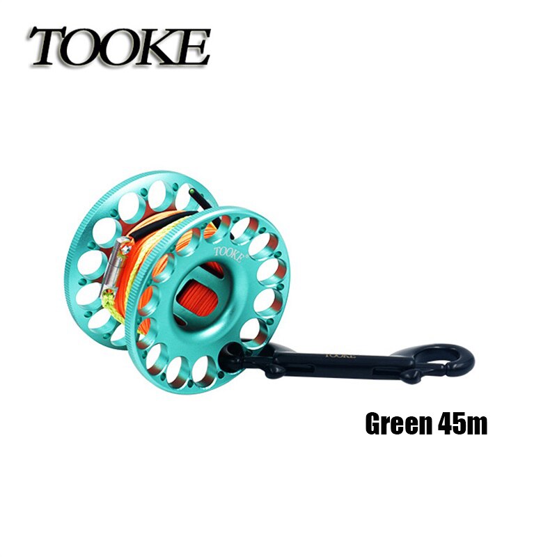 Scuba Diving Aluminum Alloy 30m 45m Spool Finger Reel with Stainless Steel Bolt Snap Hook For SMB Safe Equipment BCD Accessories: Green 45m