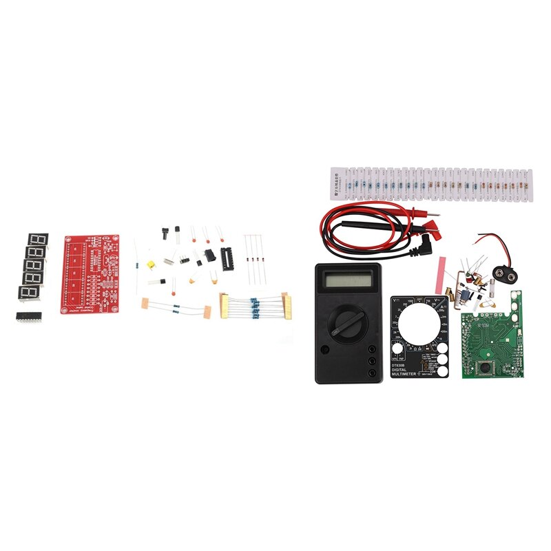 DIY Kits 1Hz-50MHz Crystal Oscillator Frequency Counter Meter with DIY DT830B Digital Multimeters Kit