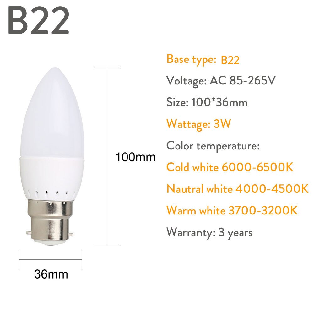 10 stks Led Kaars Lamp E14 E27 E12 B22 B15 110 v 220 v Spotlight Chandlier Kristallen Lamp Ampul Bombillas licht 3 w Vervangen 20 w Lamp