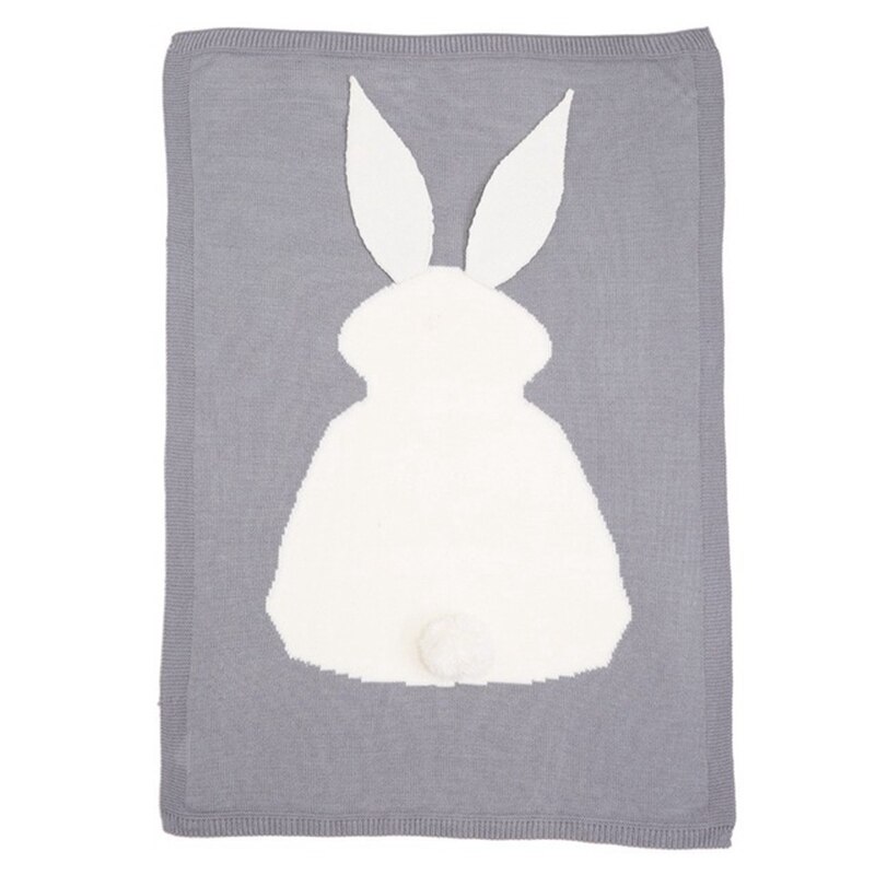 1pc baby bomuldstæppe 3d varm kanin strikning sengetøj dynetæppe til seng klapvogn wrap baby spædbarn baby fotografering prop: Grå kanin