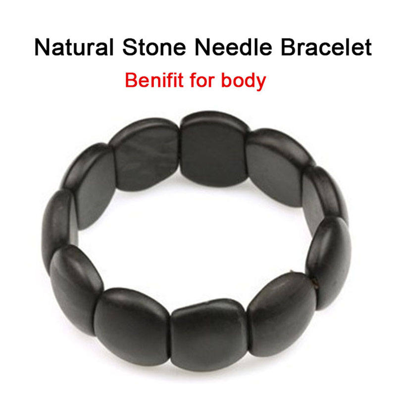 Zwart Natuurlijke Bianshi Armband Voordelen Gereedschap Voor Vrouwen Mannen Gezondheidszorg Gemaakt Van Natuursteen Naald Jade Bian Massage Armband